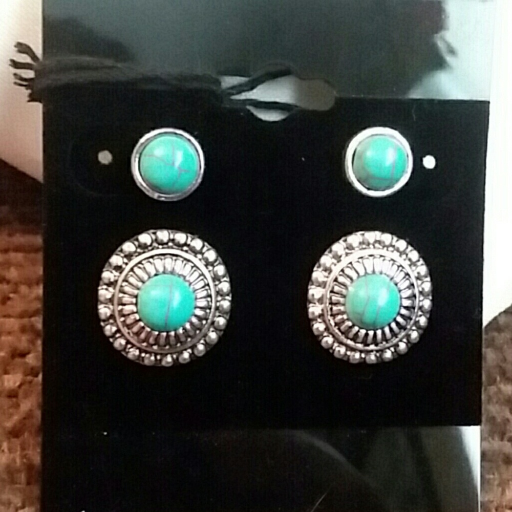 2 Pair of Turquoise and Silver Earrings